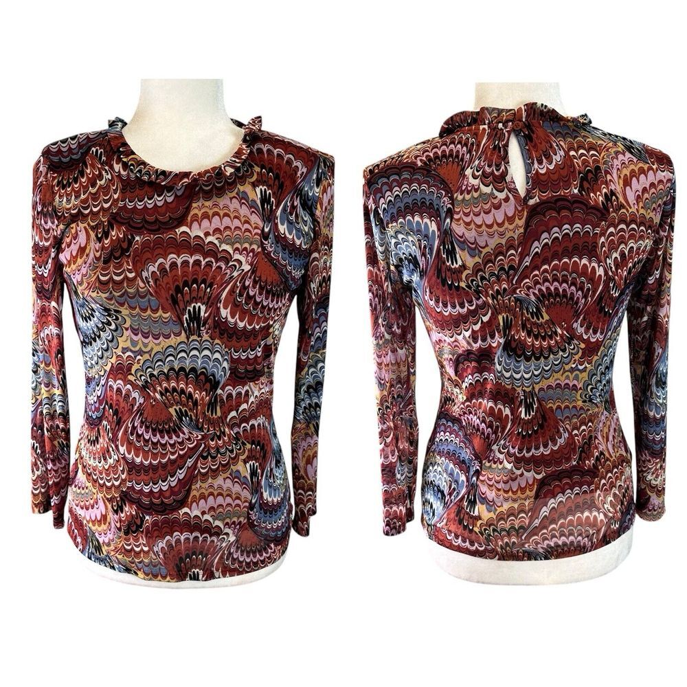 Eclair Top Womens Small Lined Mesh Peacock Abstract Artsy Retro Funky Stretch